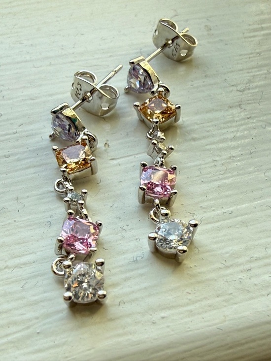 Pretty Bird Jewelry Jewelry - NEW! 14k White Gold Plated Multi-Stone Drop Earrings - Pink, Yellow & Clear